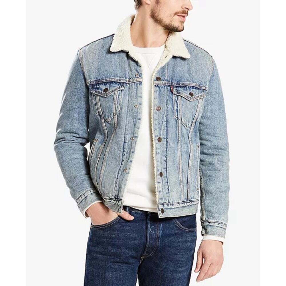 Levi’s Sherpa Trucker Denim Jacket Light Wash Shearling Lined Men’s XXL
